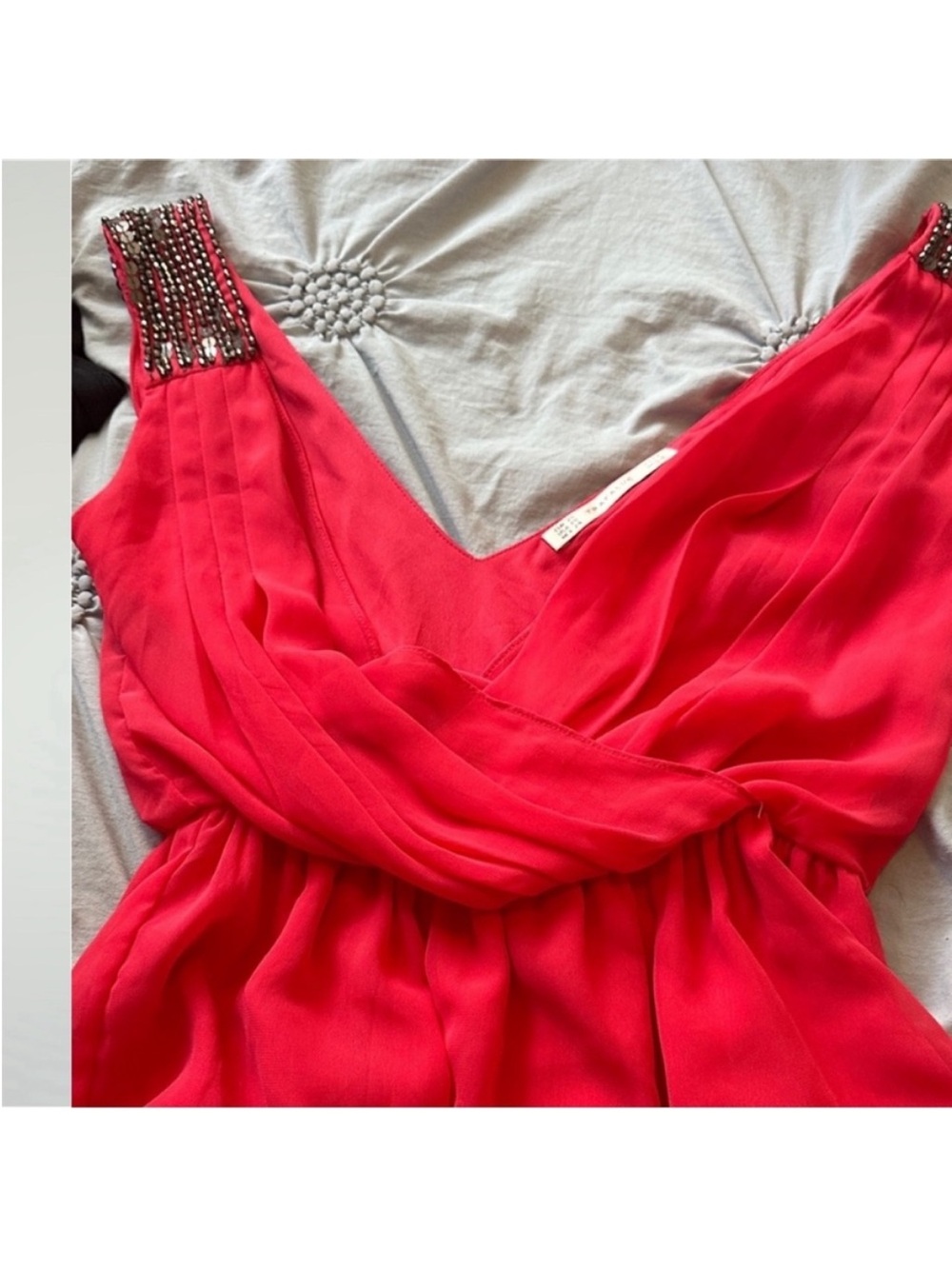 Zara Red Sleeveless V-Neck Mini Dress with Beaded Straps - Picture 3 of 4